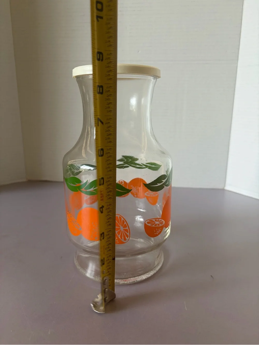 Anchor Hocking Glass Carafe with Orange and Green Citrus Motif